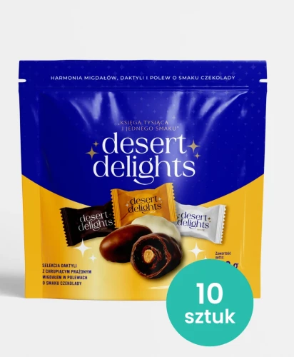 Przejdź do produktu Desert Delights daktyle z chrupiącym prażonym migdałem w czekoladzie 10x150g
